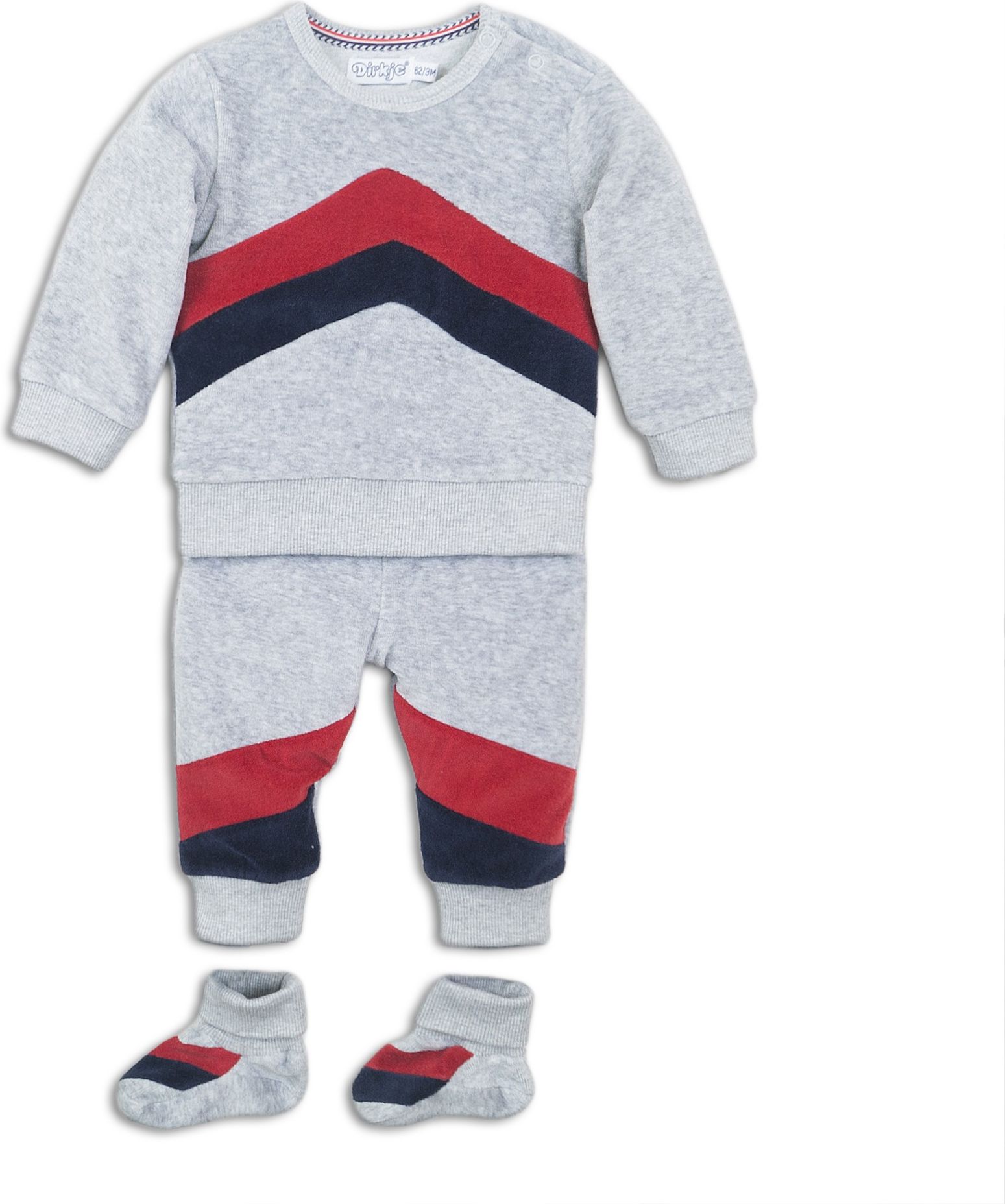 DIRKJE Set 2-dílný + botičky D-BRAVE ENJOY 56 Grey melee + red + navy - obrázek 1