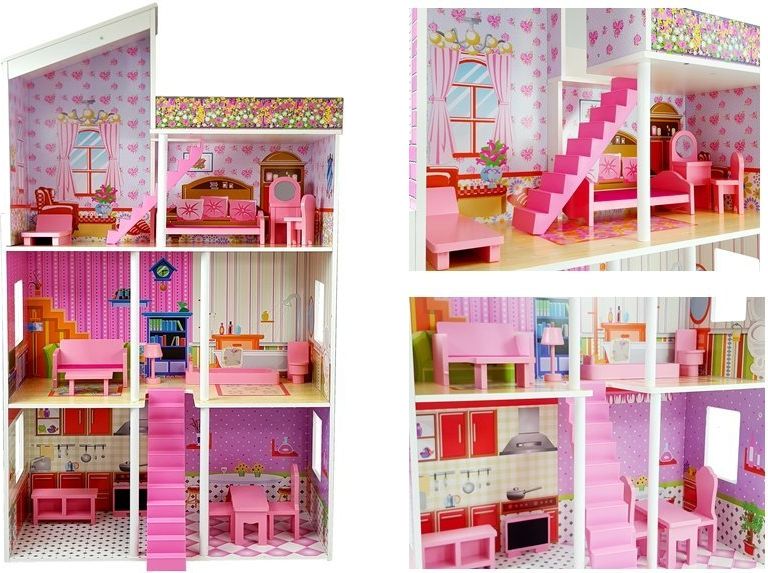 Mamido  Dvoupatrový dřevěný domeček pro panenky - obrázek 1