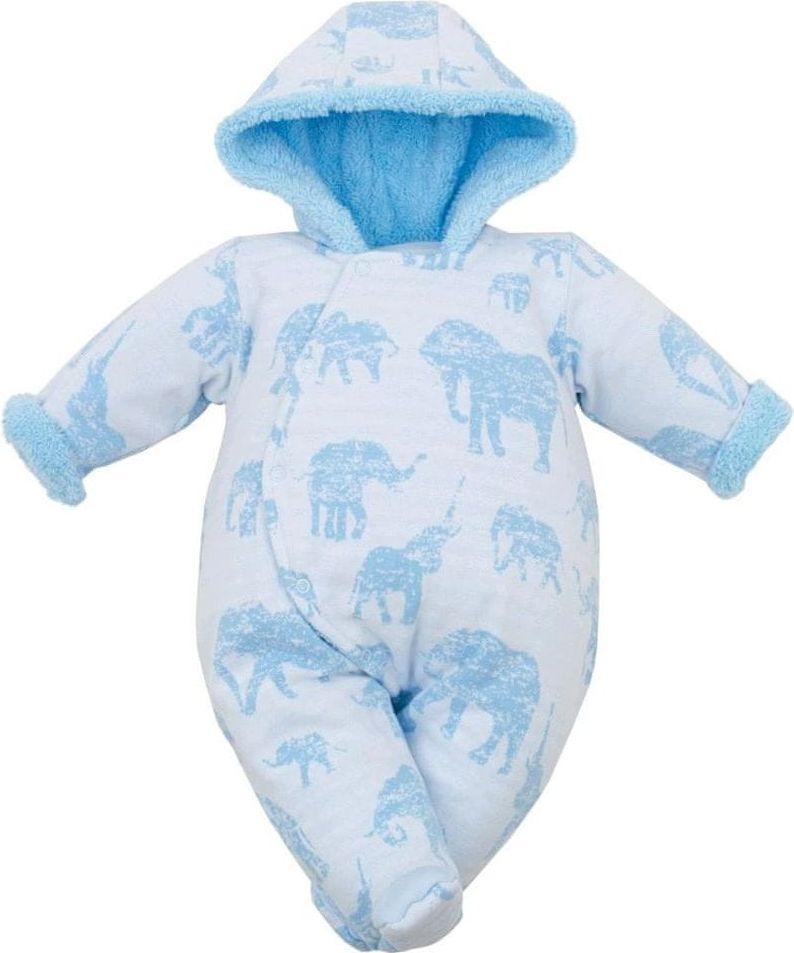 BABY SERVICE Zimní kojenecká kombinéza s kapucí Baby Service Sloni modrá Barva: Modrá, Velikost: 68 (4-6m) - obrázek 1