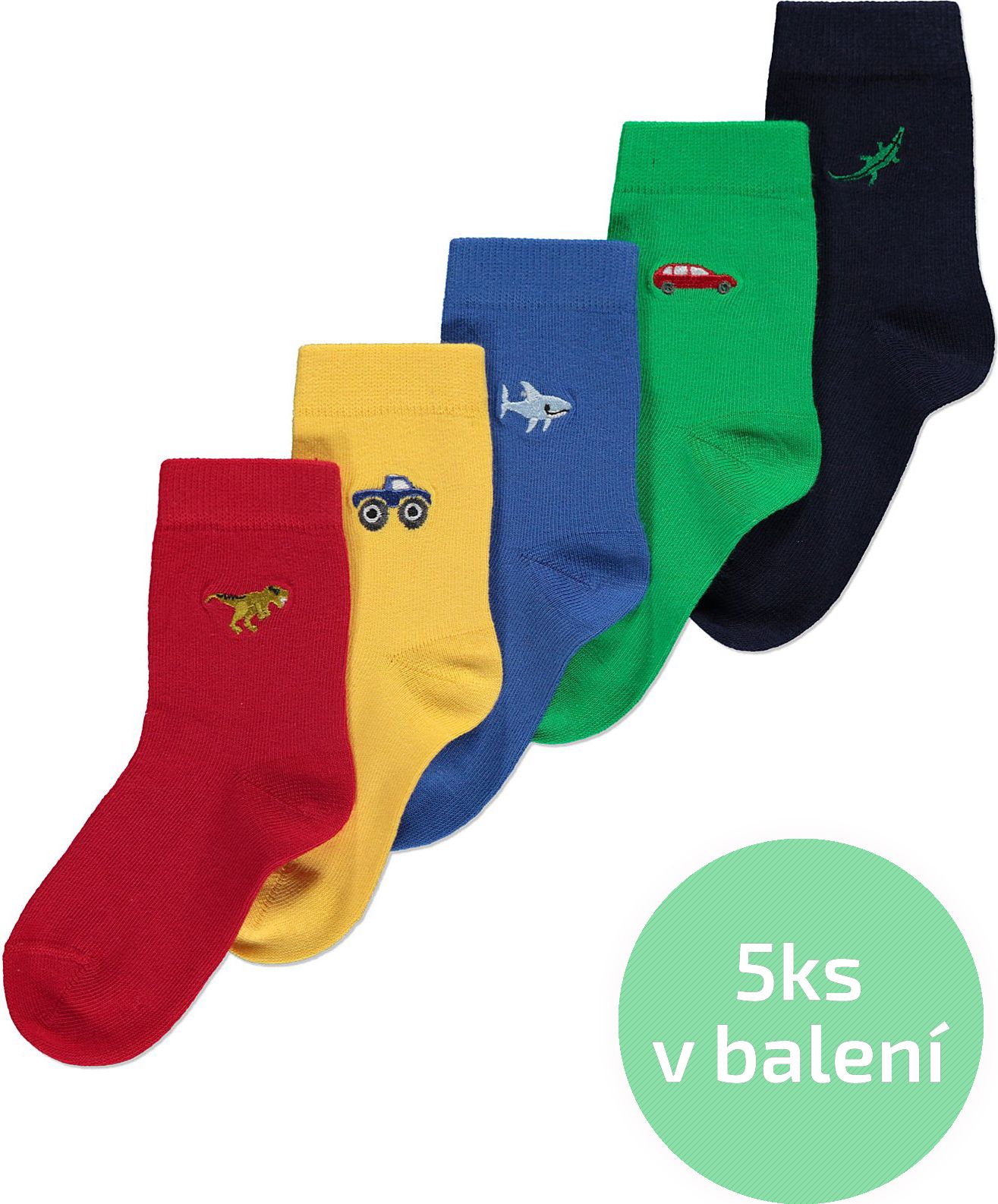 Chlapecké ponožky GEORGE, 5ks v balení, barevné s výšivkou Velikost: EU 19 - 22.5 (1.5 - 2 roky) - obrázek 1