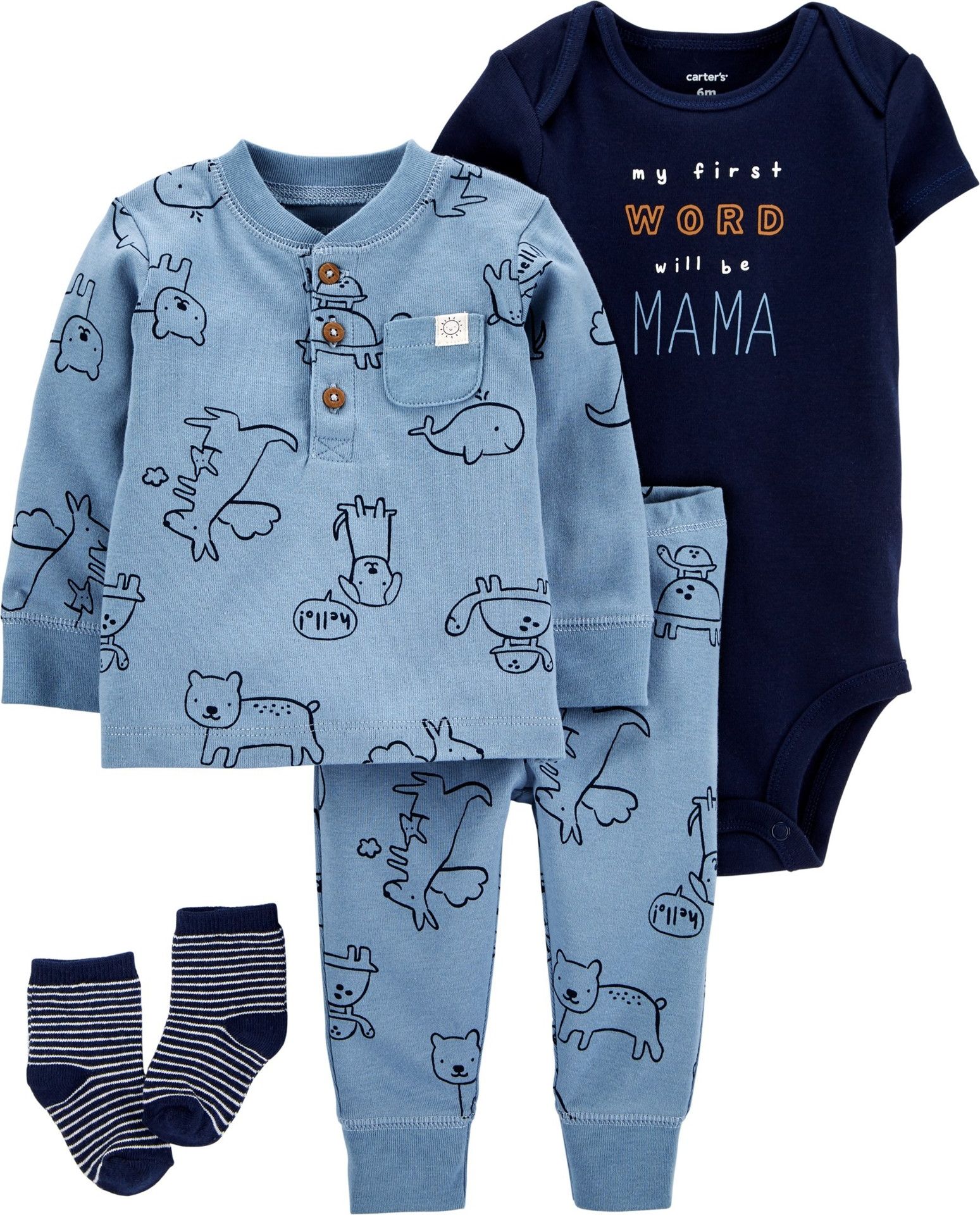 CARTER'S Set 4dílný body, tričko, kalhoty, ponožky chlapec NB - obrázek 1