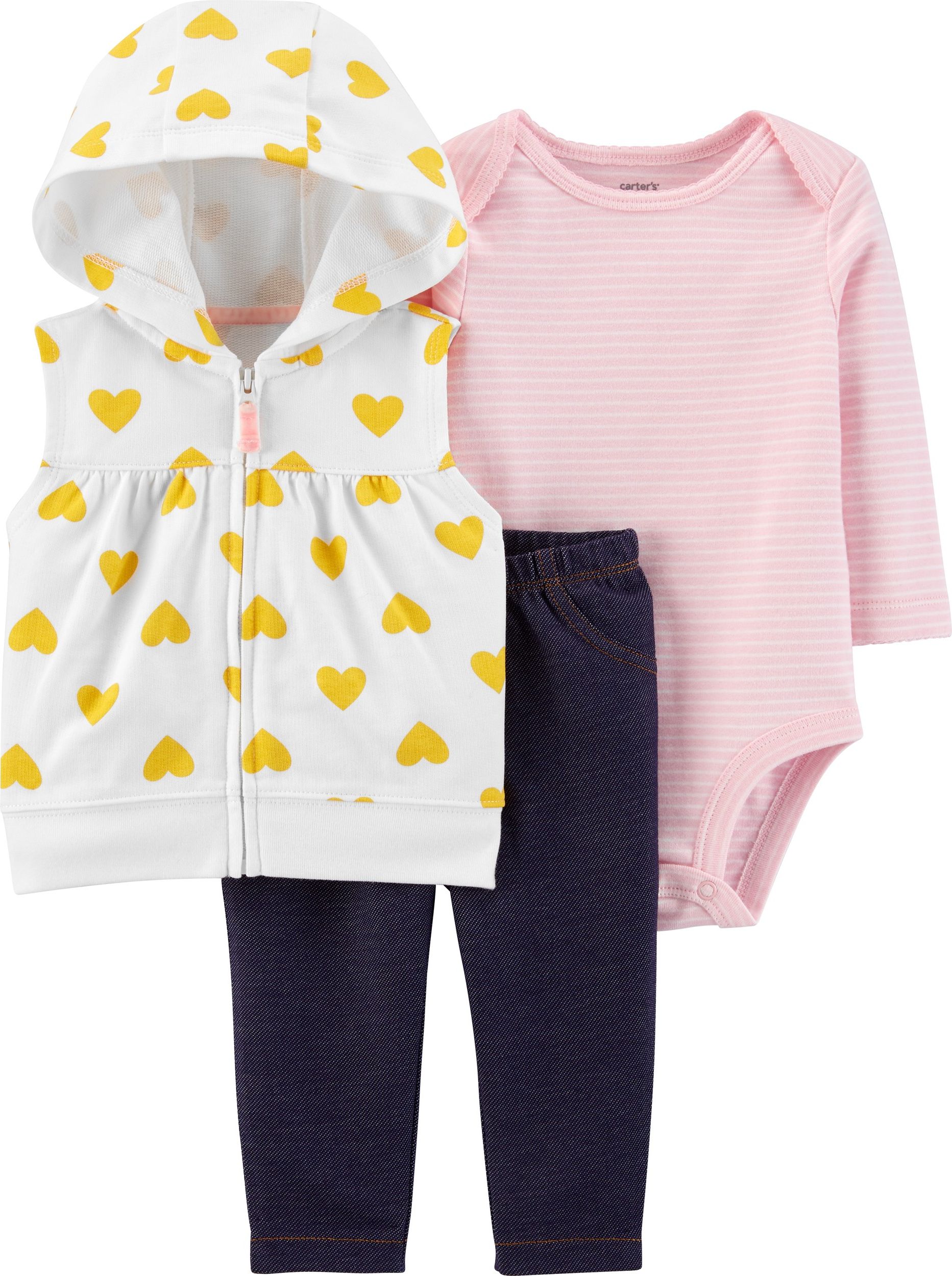 CARTER'S Set 3dílný body kr. rukáv, mikina, kalhoty dlouhé Hearts dívka 12 m - obrázek 1