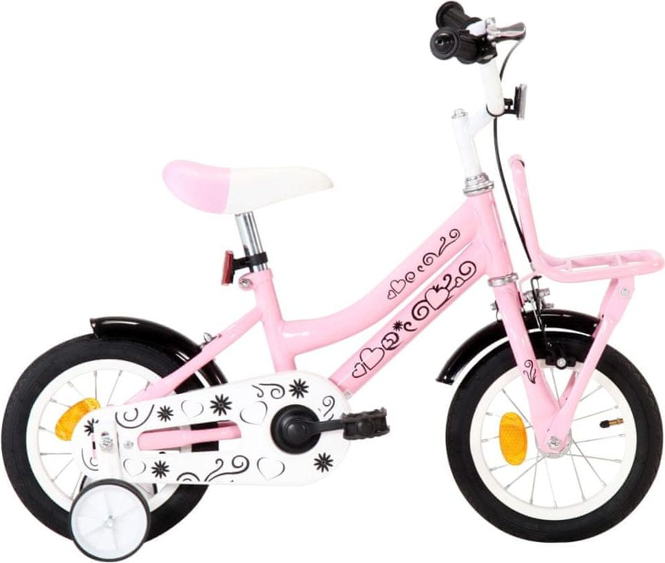 shumee Dětské kolo s předním nosičem 12'' bílo-růžové - obrázek 1