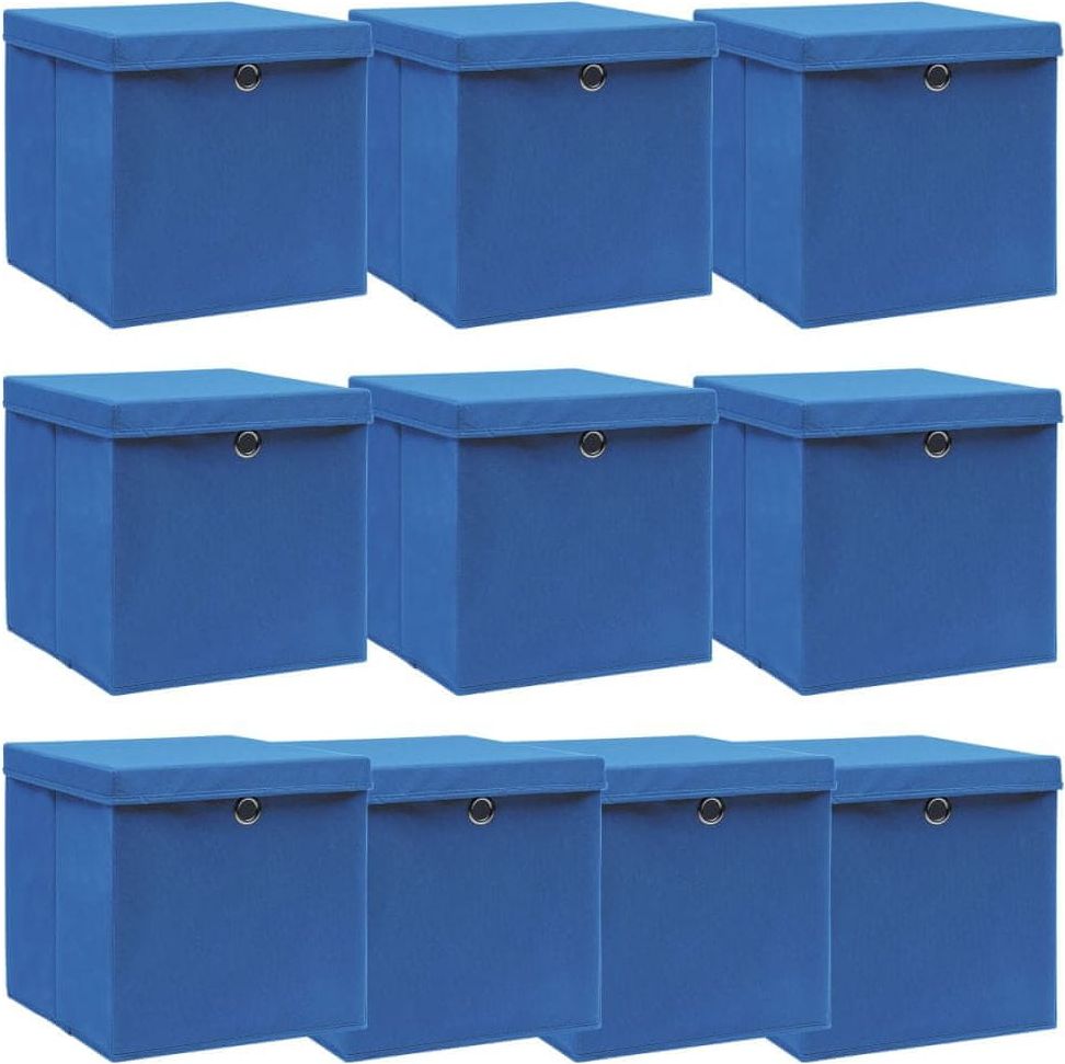 shumee Úložné boxy s víky 10 ks modré 32 x 32 x 32 cm textil - obrázek 1