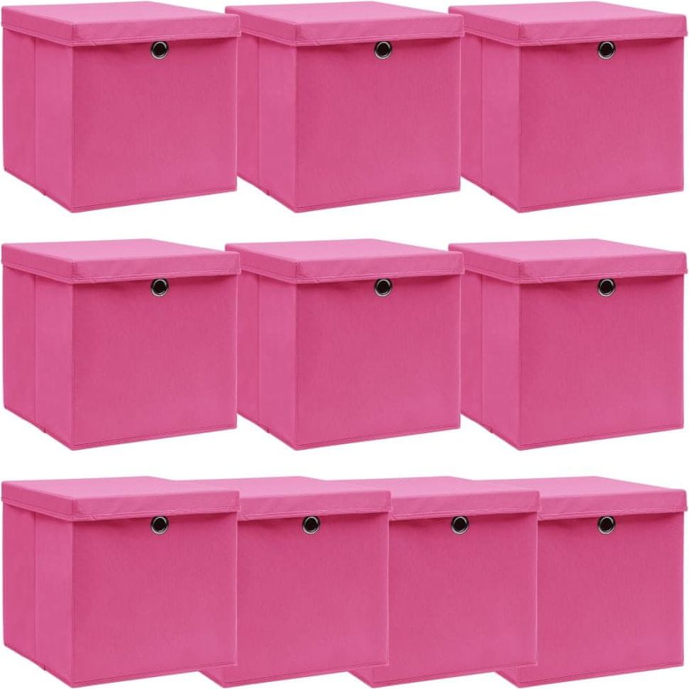 shumee Úložné boxy s víky 10 ks růžové 32 x 32 x 32 cm textil - obrázek 1