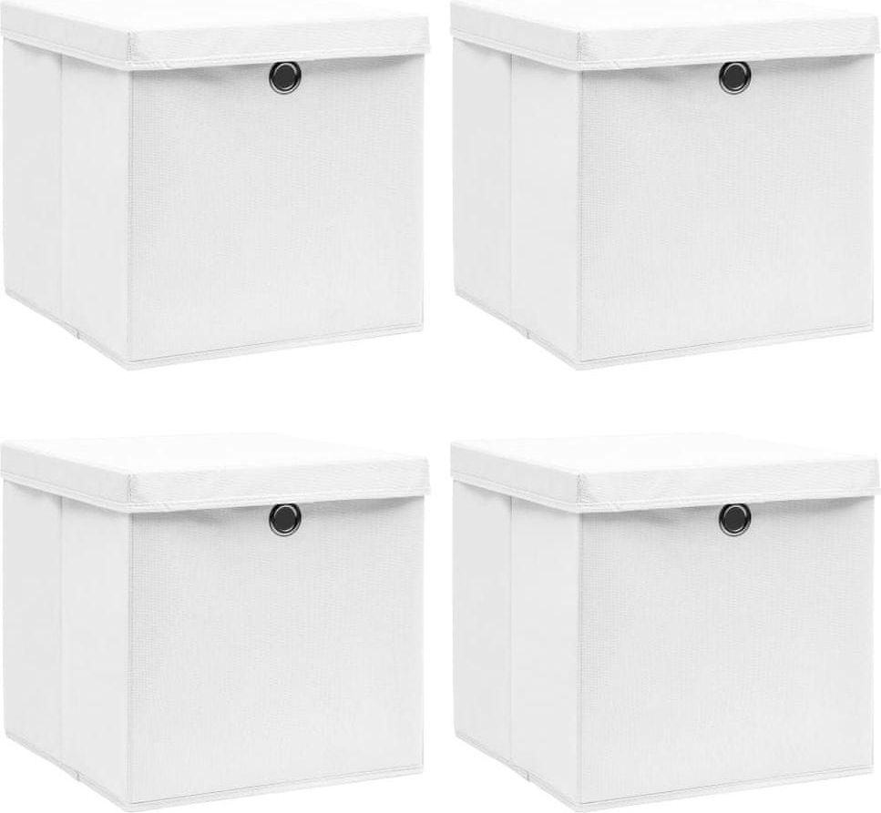 shumee Úložné boxy s víky 4 ks bílé 32 x 32 x 32 cm textil - obrázek 1