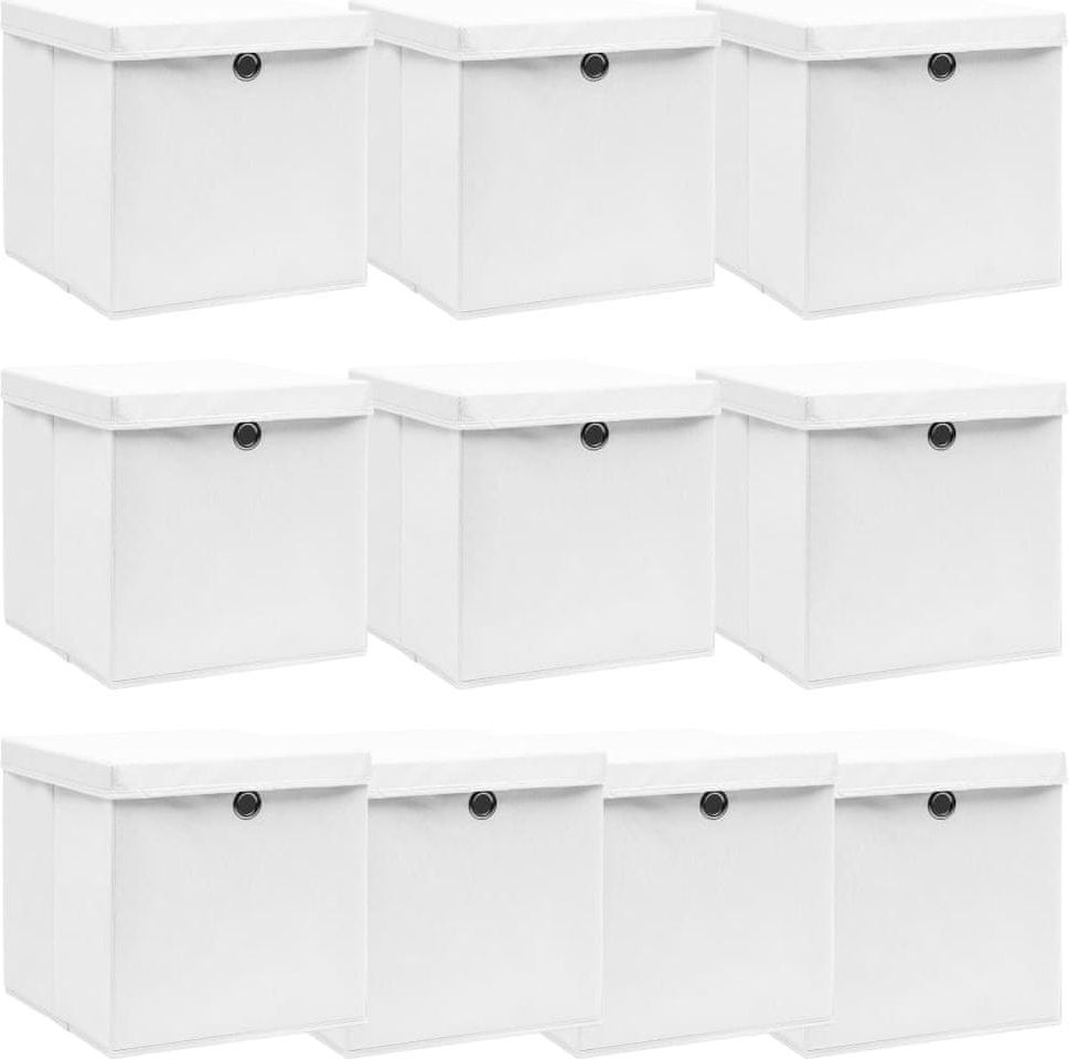 shumee Úložné boxy s víky 10 ks bílé 32 x 32 x 32 cm textil - obrázek 1