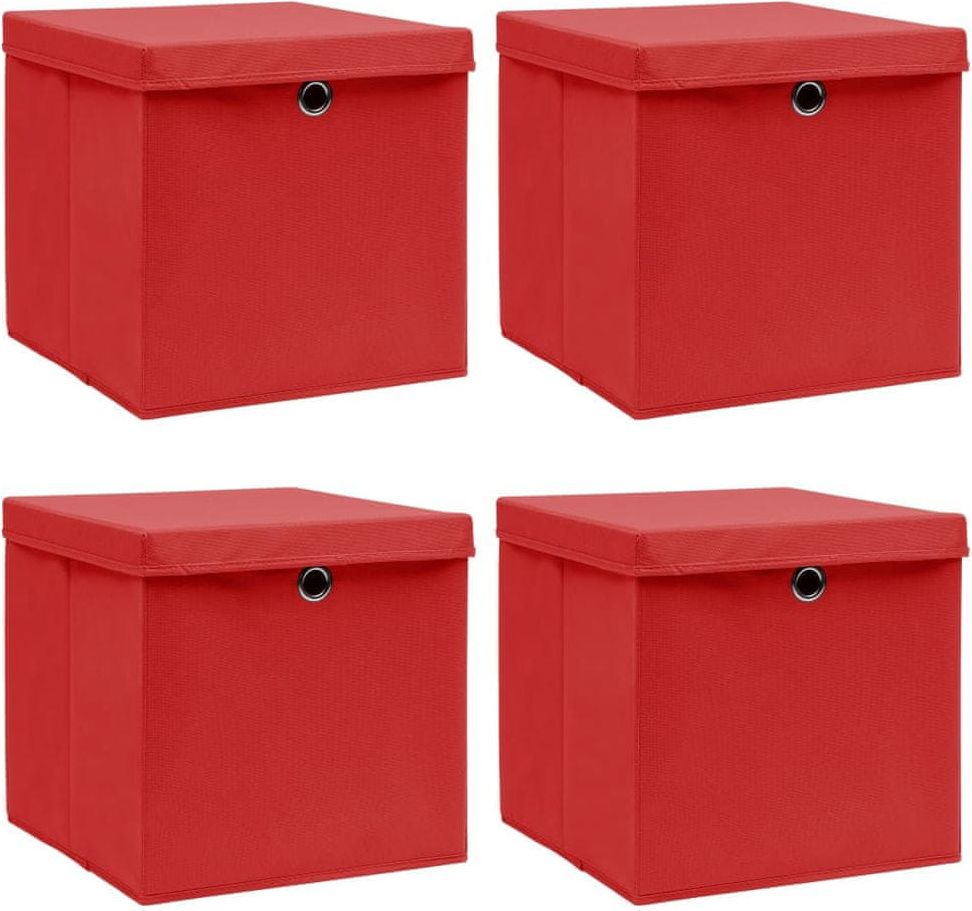 shumee Úložné boxy s víky 4 ks červené 32 x 32 x 32 cm textil - obrázek 1