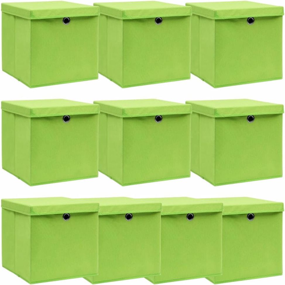 shumee Úložné boxy s víky 10 ks zelené 32 x 32 x 32 cm textil - obrázek 1