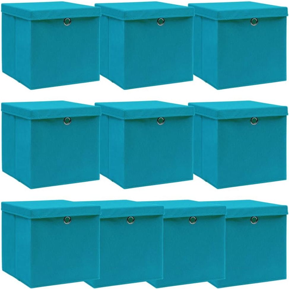 shumee Úložné boxy s víky 10 ks bledě modré 32 x 32 x 32 cm textil - obrázek 1