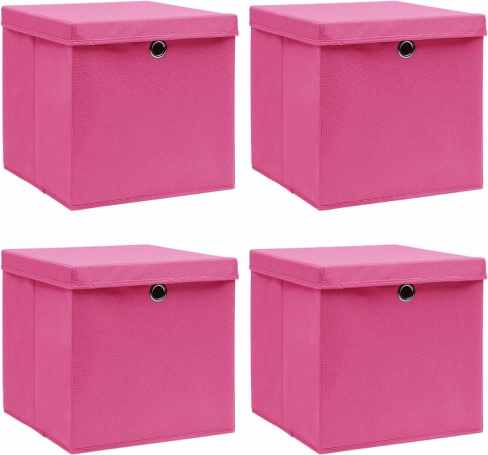 shumee Úložné boxy s víky 4 ks růžové 32 x 32 x 32 cm textil - obrázek 1