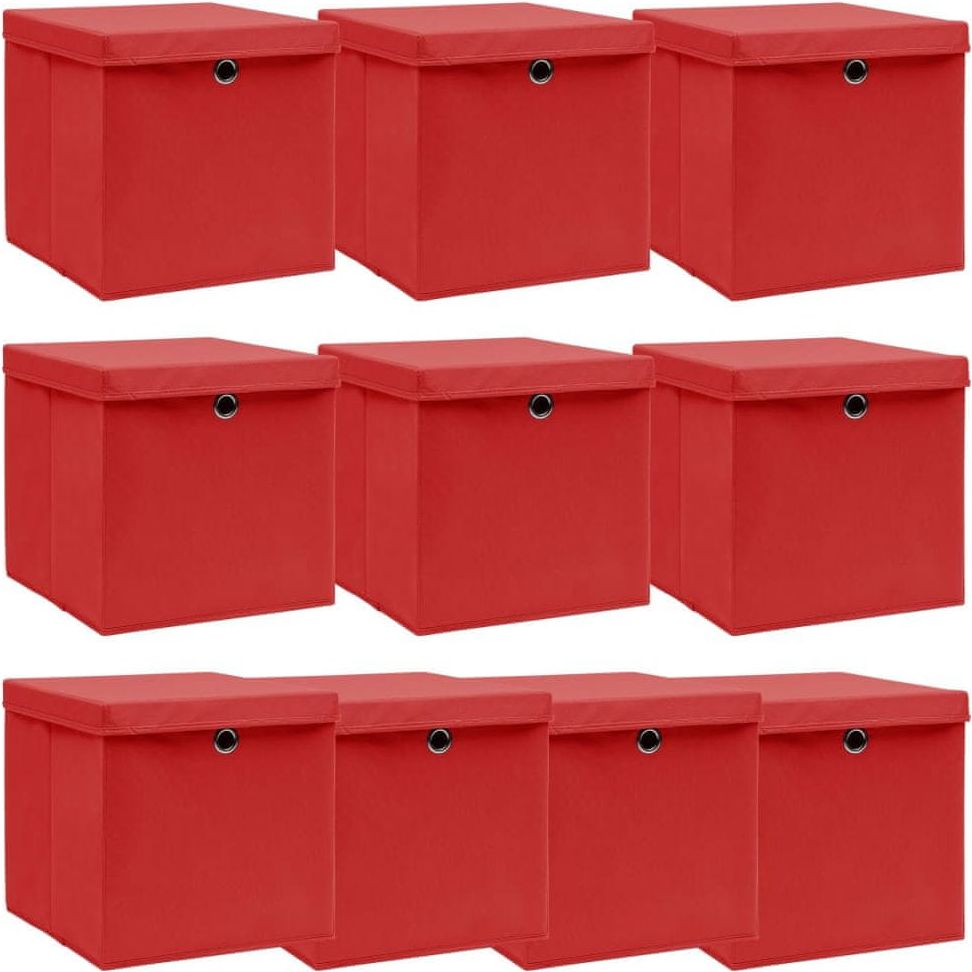 shumee Úložné boxy s víky 10 ks červené 32 x 32 x 32 cm textil - obrázek 1