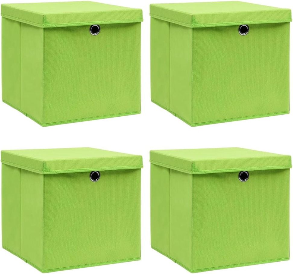 shumee Úložné boxy s víky 4 ks zelené 32 x 32 x 32 cm textil - obrázek 1