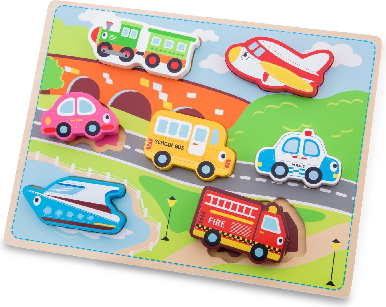 New Classic Toys Dřevěné vkládací puzzle doprava - obrázek 1