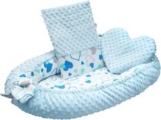 Lůžko/Hnízdečko pro miminko Minky s výbavou - SRDÍČKA modrá - NewBaby - obrázek 1