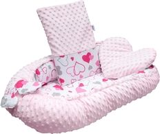Lůžko/Hnízdečko pro miminko Minky s výbavou - SRDÍČKA růžová - NewBaby - obrázek 1