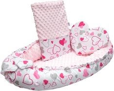Lůžko/Hnízdečko pro miminko Minky s výbavou - SRDÍČKA růžová - NewBaby - obrázek 2