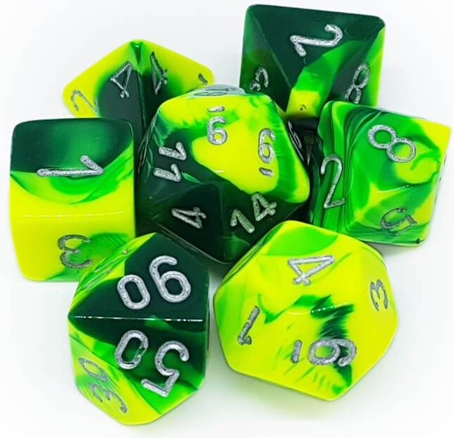 Set 7 RPG kostek - zelené/žluté - obrázek 1