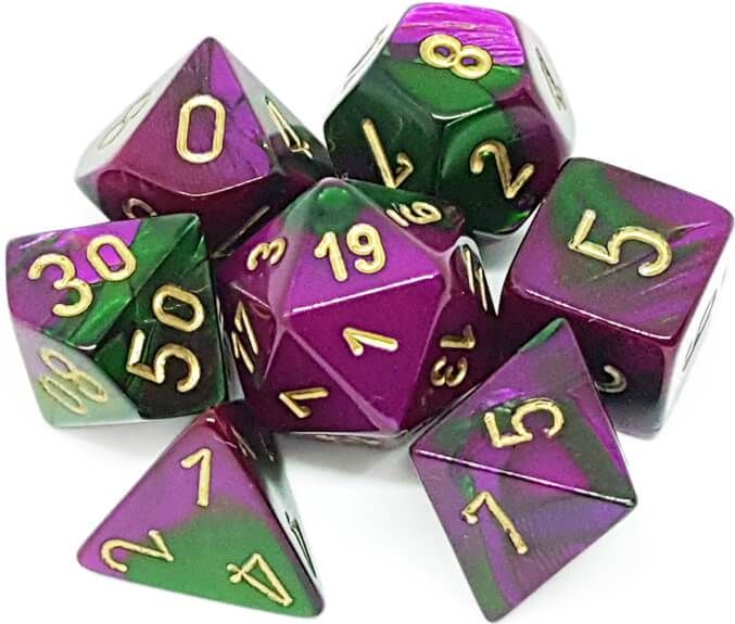 Set 7 RPG kostek - zelené/fialové - obrázek 1