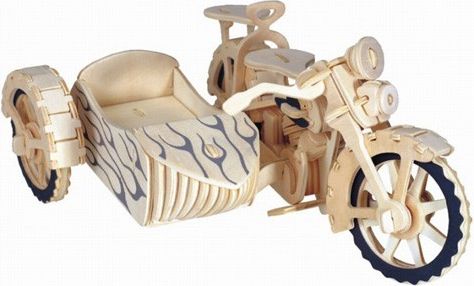 3D Puzzle přírodní - Motocykl s vozíkem - obrázek 1