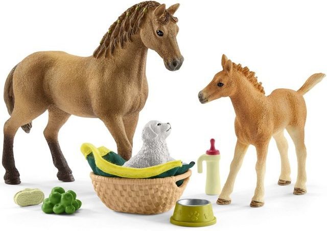 Schleich - Jezdecký klub, Hříbě a Quarter kůň se štěňátkem a doplňky - obrázek 1