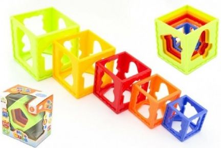 Kubus pyramida skládanka hranatá plast 5ks v krabičce 12m+ - obrázek 1