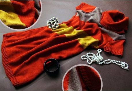Těhotenská svetrová roláková tunika JULIE - červená-hořčice - obrázek 1