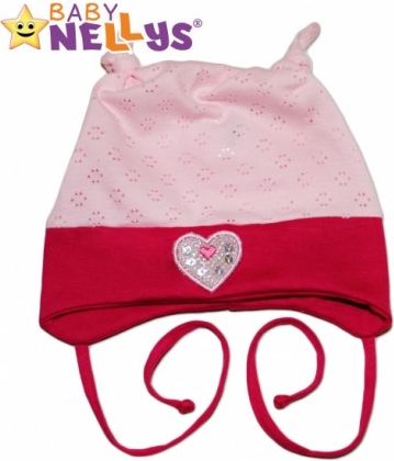 Bavlněná čepička SRDÍČKO Baby Nellys ® - sv.růžová/tm. růžová - obrázek 1