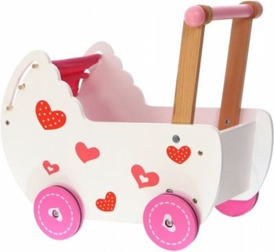 Dřevěný kočárek pro panenky ECO TOYS - růžový - obrázek 1