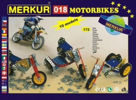 Stavebnice MERKUR 018 Motocykly 10 modelů 182ks v krabici 26x18x5cm - obrázek 1