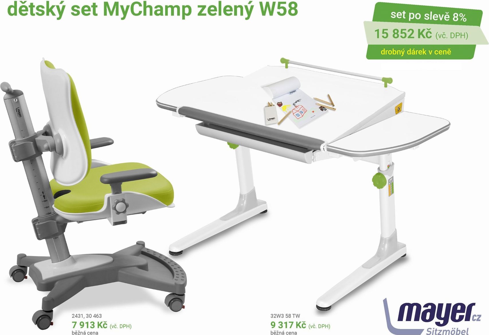 Mayer Dětský set zelený MyChamp - Profi bílý s bílou podnoží - obrázek 1