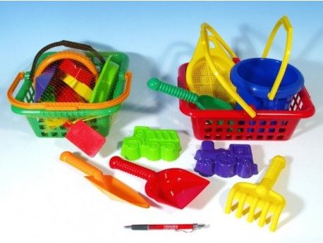 Košík sada - 2 bábovky rýč lopatka hrabičky sítko kbelík nákupní košík plast 12m+ - obrázek 1
