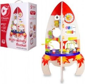 Hrací stůl dřevo edukační raketa 37x62x37cm pro nejmenší v krabici 32x45x20cm