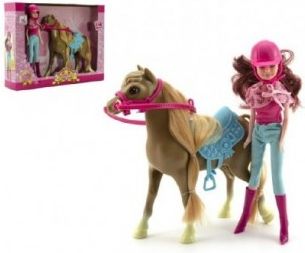 Kůň + panenka žokejka plast v krabici 34x27x7cm - obrázek 1
