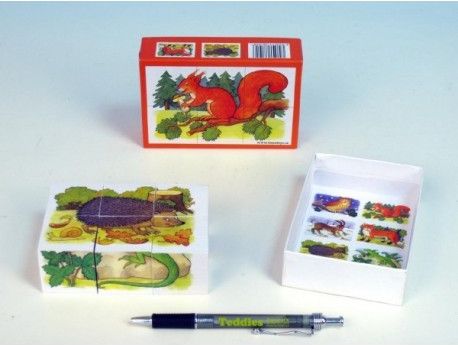 Kostky kubus Lesní zvířátka dřevo 6ks v krabičce 12,5x8,5x4cm - obrázek 1