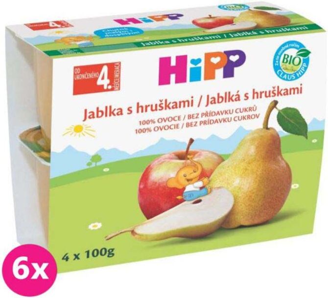 6x HiPP BIO jablkový s hruškami (4x100 g) - ovocný příkrm - obrázek 1