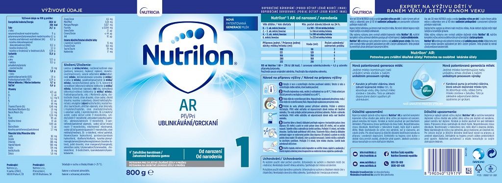 6x NUTRILON 1 AR speciální počáteční mléko 800 g, 0+ - obrázek 3