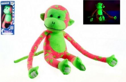 Opice svítící ve tmě plyš 45x14cm růžová/zelená v krabici - obrázek 1