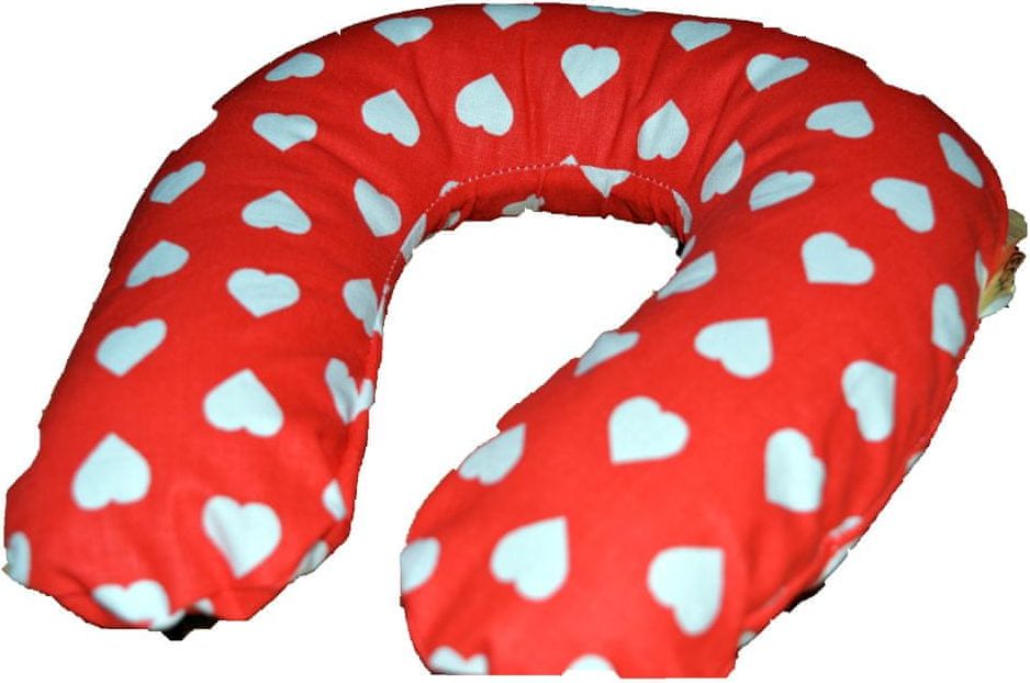 KHC Cestovní polštář Matylda Srdíčka na červené 22 x 26 cm Pratelný potah Duté vlákno - obrázek 1