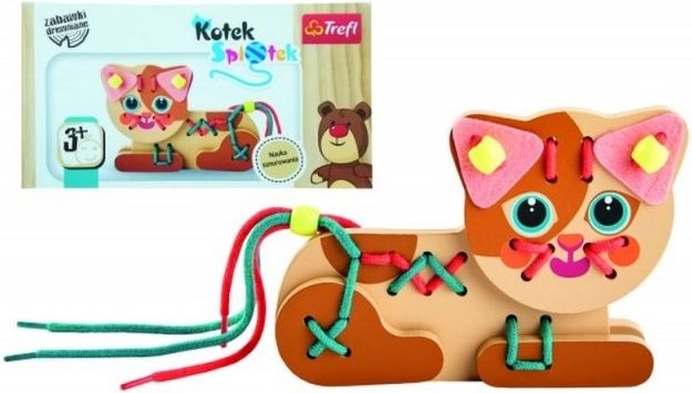 Trefl Koťátko dřevěná hračka navlékací se šňůrkami v krabičce - obrázek 1