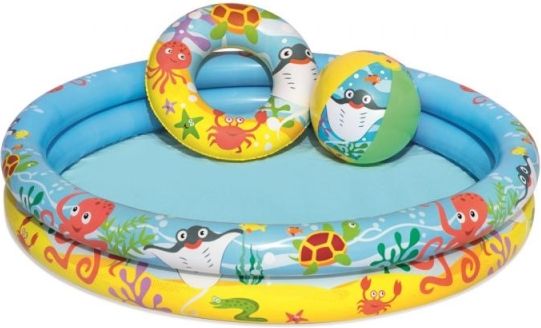 Nafukovací SET - bazén 112cm, plavací kruh 51cm, míč 41x15cm - obrázek 1