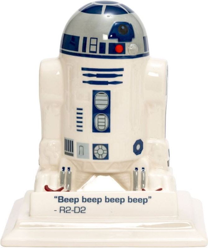 CurePink Keramická pokladnička Star Wars|Hvězdné Války: R2-D2 (13 x 8,5 x 19 cm) bílá - obrázek 1