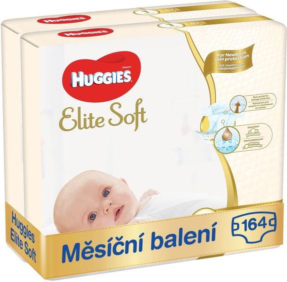 Huggies měsíční balení 2x Elite Soft Newborn (3-5 kg) 164 ks - obrázek 1