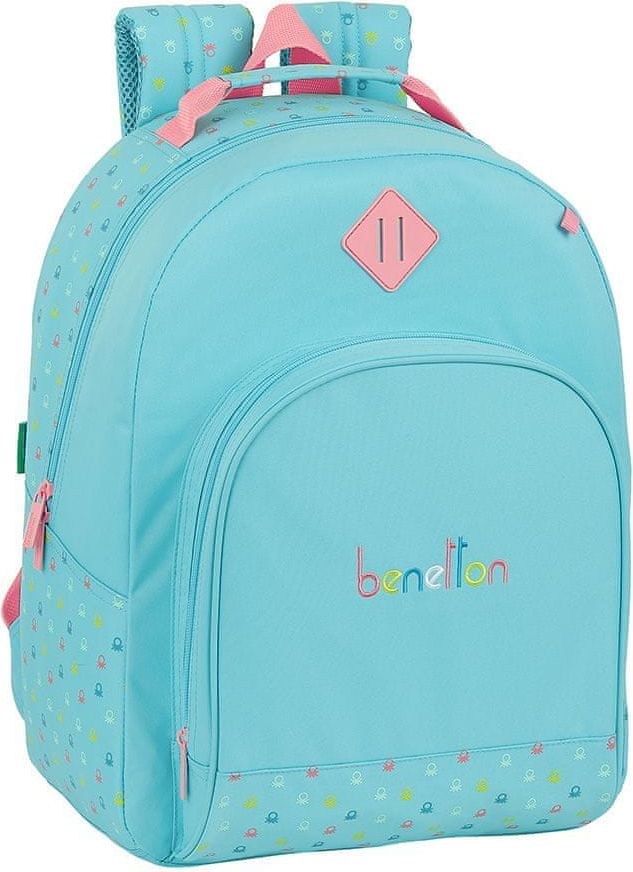 CurePink Školní batoh Benetton: Candy vzor 12075 (objem 20 litrů|42 x 32 x 15 cm) modrý polyester - obrázek 1