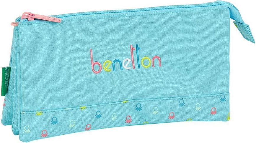 CurePink Trojitý penál na tužky Benetton: Candy vzor 12075 (22 x 12 x 3 cm) modrý polyester - obrázek 1