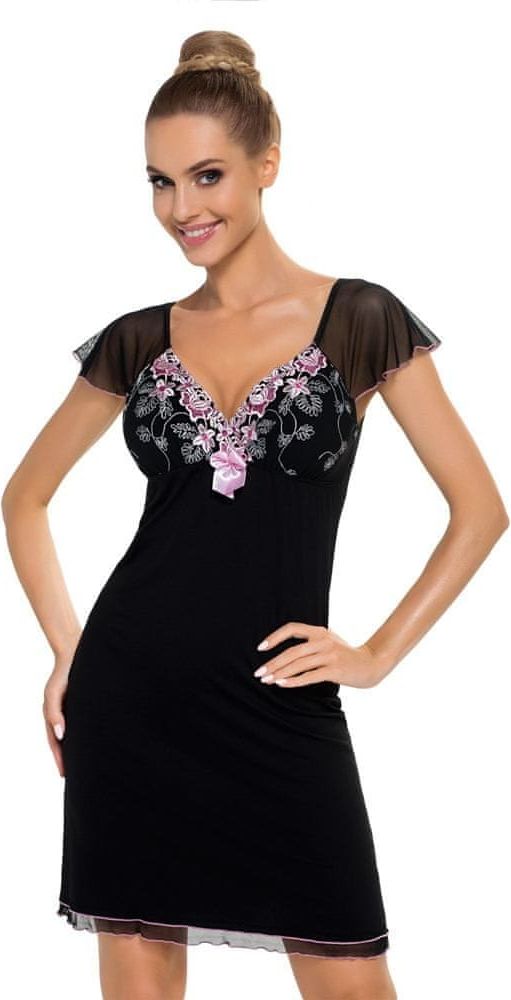 Stylomat Luxusní dámská košilka s výšivkou Regina černá, velikost XXL - obrázek 1