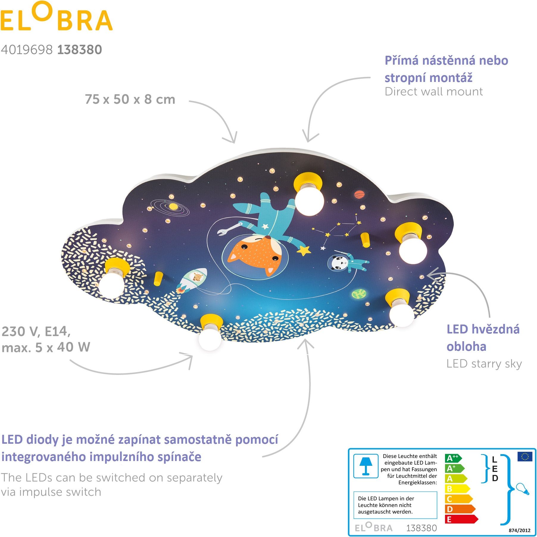 Elobra Little Astronauts Space Mission dětské stropní svítidlo - obrázek 3