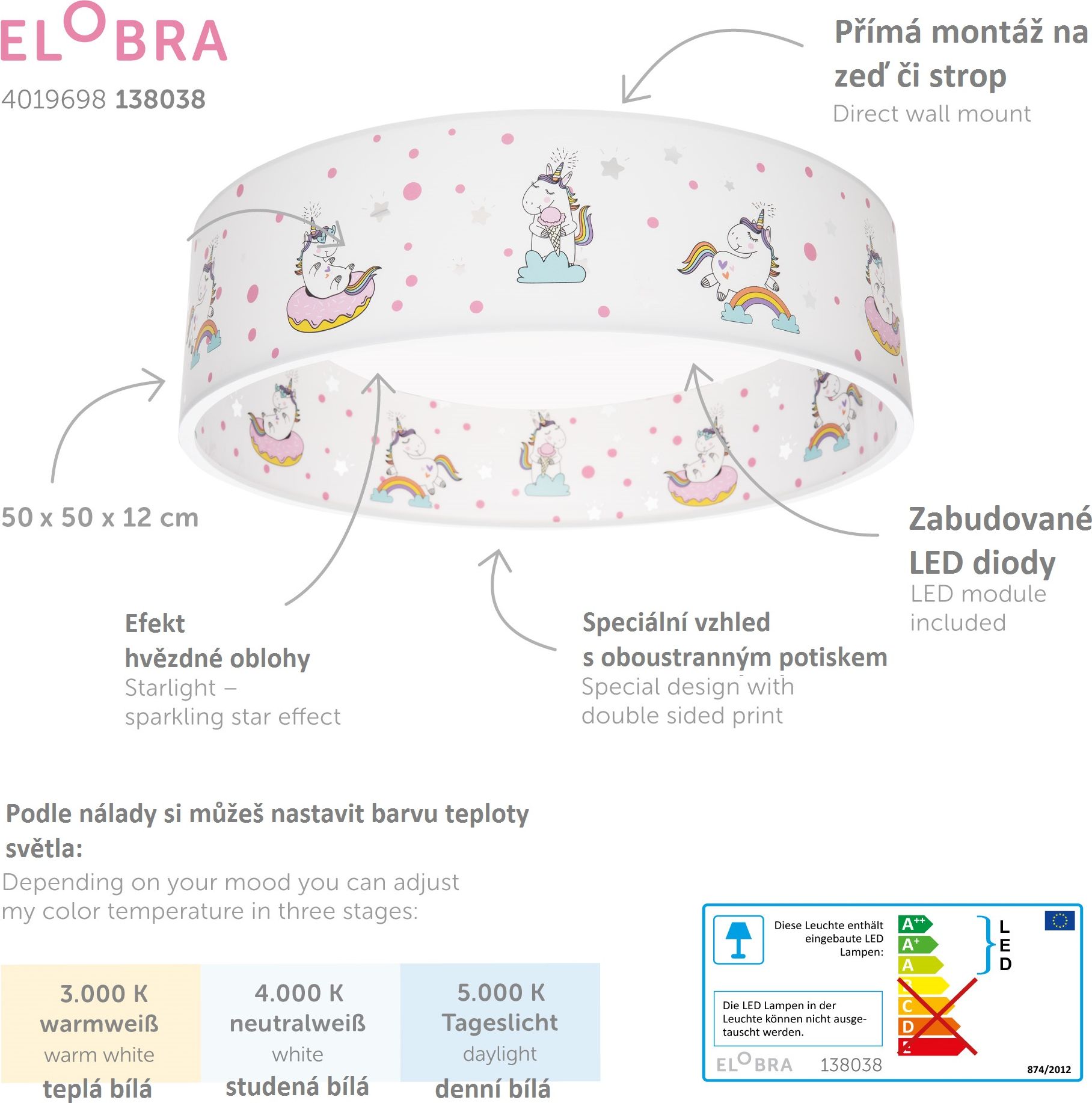 Elobra Einhorn Babsy Starlight dětské stropní svítidlo - obrázek 4