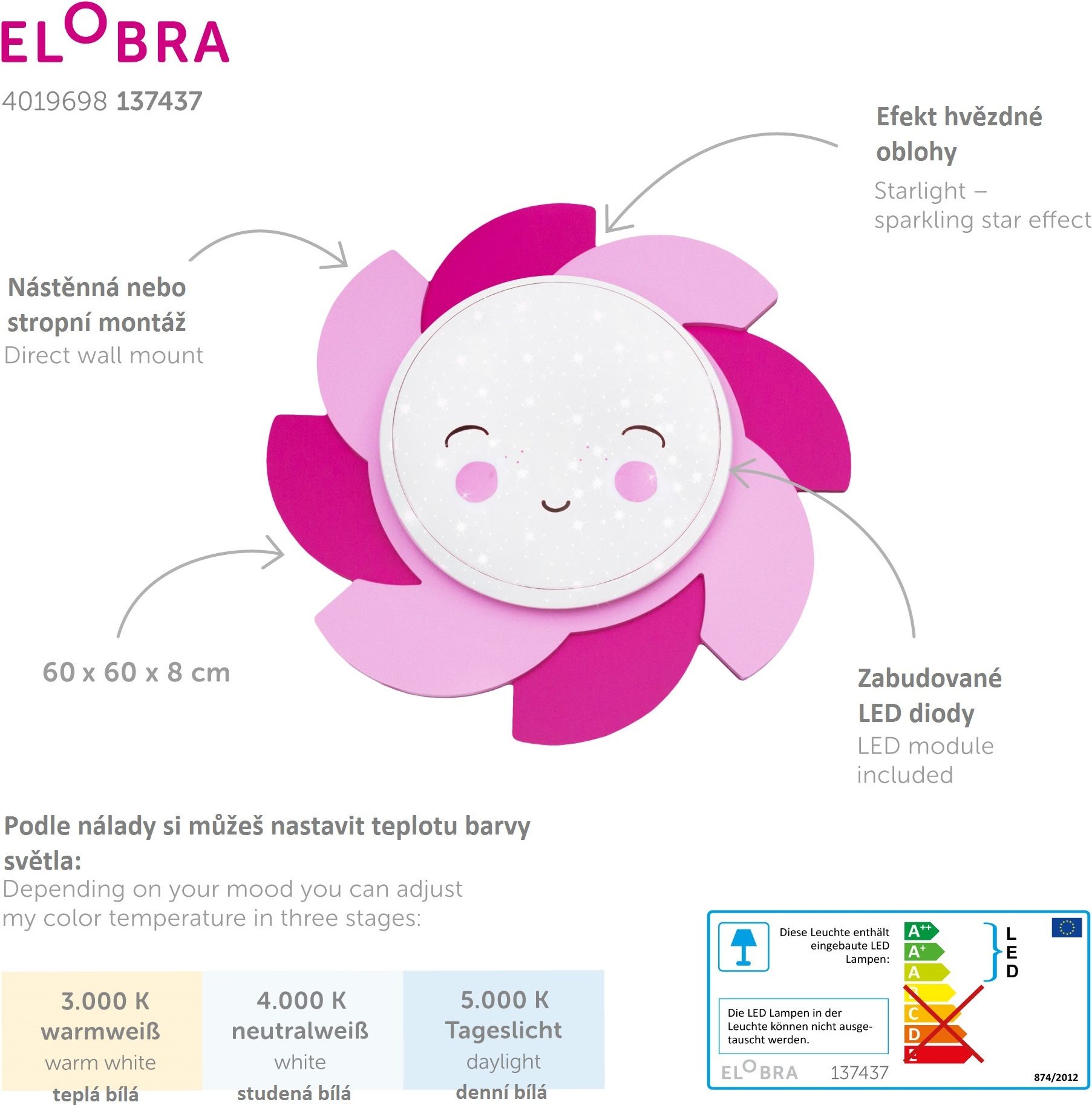 Elobra Sonne Siri Starlight Smile dětské stropní svítidlo - obrázek 3