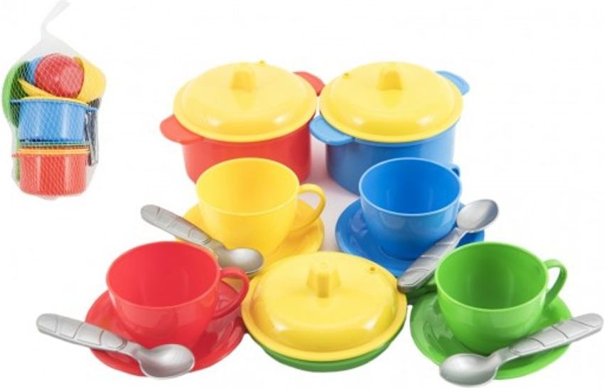 Teddies Sada nádobí plast barevné 18ks v síťce 12m+ - obrázek 1